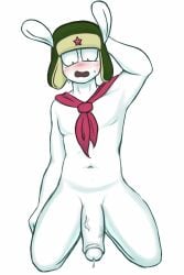 2025 2:3 absurd_res adam's_apple anthro belly blush blushing_profusely bodily_fluids clothing colored cum digital_drawing_(artwork) digital_media_(artwork) dripping embarrassed embarrassed_male exhibitionism flaccid fur genital_fluids genitals green_clothing green_hat green_headwear hat headgear headwear hi_res humanoid_genitalia humanoid_penis kerchief kneeling kneeling_on_ground lagomorph leporid long_ears looking_at_genitalia looking_down male mammal mitu_(xiaomi) n3tsc4pe navel neckerchief necktie neckwear nude open_mouth penis precum precum_drip red_kerchief red_neckerchief red_necktie shaded simple_background slightly_chubby slightly_chubby_male solo solo_male spiral_eyes tagme thick_penis thick_thighs ushanka wavy_mouth wavy_smile white_background white_body white_fur xiaomi