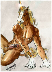 1boy equine male male_only nude penis piercing sheath solo unicorn werepuppy