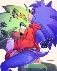 anthro anthropomorphic bottomless bottomless_male cum cum_on_butt cum_on_leg cumming_on_butt cumming_on_buttocks domination ejaculation furry gay gay_sex male male_domination mlm nacked_ass nacked_butt nicky_the_hedgehog scourge_the_hedgehog shy shy_expression sonic_the_hedgehog yaoi