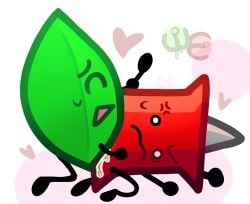 anger_symbol angry_expression battle_for_dream_island bfdi heart juice leafy_(bfdi) lesbian_sex mistakes_were_made non-human object_shows osc pin_(bfdi) pussy_juice pussy_lips scissoring simple_background the_power_of_two tpot watermark yuri