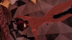 3d alastor_(hazbin_hotel) apotheosisnsfw black_hair cock deer deer_antlers dick fur hazbin_hotel heart_pasties horse_penis horsecock laying_down laying_on_back multicolored_hair outside pasties penis pov pov_crotch pov_crotch_closeup radio_demon red_hair smile sunset vrchat vrchat_avatar vrchat_media vrchat_model