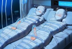 2boys ai_generated arms_behind_back ball_gag balls belt belt_bondage blindfold bondage bound covered_eyes covered_mouth cum cum_string curtain curtains ejaculation femboy gagged hospital hospital_bed huge_cock indoors kidnapped kidnapped_male large_penis legs_together medical_instrument mummification mummified penis penis_milking penis_milking_machine pipe steam steaming_body submissive_male sweat sweatdrop sweating sweaty tape testicles white_blindfold wrapped wrapped_up