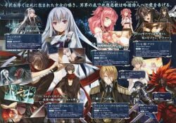 1boy absurdres belt black_boots black_necktie black_pants blonde_hair blue_eyes blue_hair boots breasts broken cape chains christopher_valzelide closed_mouth collared_shirt commentary_request energy_sword epaulettes eyepatch eyes_visible_through_hair frown gloves hair_between_eyes hair_over_one_eye highres holding holding_sword holding_weapon katana large_breasts lens_flare long_hair long_sleeves looking_at_viewer male_focus medal multiple_swords necktie non-web_source outstretched_arm pants parted_bangs pink_hair planted planted_sword red_scarf sash scar scarf shirt silverio_vendetta sitting sitting_on_throne solo statue sword text_focus throne weapon white_gloves