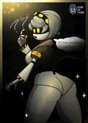 2025 2d 2d_(artwork) 2d_artwork artist_logo artist_name beanontoast female grey_body murder_drones robot robot_girl tail thick_ass thick_thighs v_(murder_drones) yellow_eyes