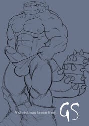 1boy ankylosaurus balls bulge dinosaur erection extreme_dinosaurs grin gs hardrock_(extreme_dinosaurs) lizard male male_only muscles penis presenting reptile scalie sketch skimpy solo speedo spikes standing tail underwear undressing