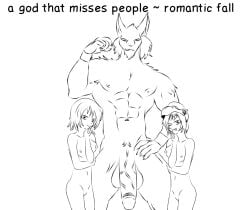 1boy 1girls aki_minoriko aki_shizuha balls bara canine feline female furry jackal jackalman male minoriko_aki muscles touhou