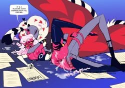 ass balls big_breasts big_butt big_penis blush bodily_fluids breasts clothed clothing comic cum cum_in_pussy cum_inside demon demon_humanoid dialogue duo fangs female genital_fluids genitals hair hazbin_hotel helluva_boss hi_res horn humanoid looking_pleasured male male/female multi_arm multi_limb nipples open_mouth partially_clothed penile penis pink_body purple_body pussy red_eyes saliva sblitos sex speech_bubble succubus sweat tail teeth thick_thighs tongue tongue_out vaginal_fluids vaginal_penetration valentino_(hazbin_hotel) vein veiny_penis verosika_mayday white_hair