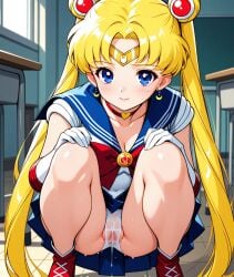 1girls accessories accessory ai ai_generated anime bishoujo_senshi_sailor_moon blonde_female blonde_hair blonde_hair_female blue_skirt classroom female female_focus juicy_pussy long_hair looking_at_viewer panties pussy_juice pussy_juice_drip sailor_collar sailor_moon sailor_uniform school school_girl school_uniform schoolgirl schoolgirl_uniform seductive seductive_eyes seductive_look seductive_smile skirt squat squatting squatting_female squatting_position stable_diffusion usagi_tsukino vaginal_fluids vaginal_juices wet_panties wet_pussy white_panties
