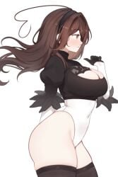1girls ass breasts cosplay female female_focus female_only large_breasts light-skinned_female light_skin looking_away nier:_automata sky_(skyaboveme) skyaboveme solo thighhighs thighs white_background wide_hips yorha_2b_(cosplay)