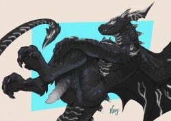 animal_genitalia anthro black_body black_claws black_horn black_membrane black_penis black_scales bodily_fluids claws cum dragon erection genital_fluids genital_slit genitals glowing glowing_body glowing_genitalia glowing_penis hi_res horn knot male membrane_(anatomy) membranous_wings mythological_creature mythological_scalie mythology negy penis scales scalie solo tapering_penis ventral_scales white_penis wings zathir