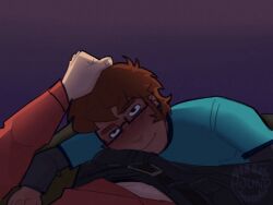 2boys about_to_do_blowjob blush brown_eyes brown_hair bulge bulge_through_clothing clothed eddsworld eddsworld_oc erect_penis erection erection_under_clothes face_on_penis gay glasses grabbing_hair grabbing_head hand_on_head happy looking_at_viewer male male/male male_only oc oc_x_canon original_character pierced_ears pov pov_crotch pov_eye_contact pov_hands pov_male smiling_at_viewer tan_skin tord tord_(eddsworld) touching_hair yaoi