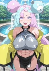 1girls ai_generated alternate_body_type bare_shoulders big_breasts blue_hair breasts collarbone creatures_(company) exposed_shoulders female front_view game_freak gym_leader hair hair_accessory hair_buns human human_only hyper_hair iono_(pokemon) legwear long_hair long_sleeves long_twintails magnemite magnemite_hairclips nintendo pink_hair pokegirl pokemon pokemon_(franchise) pokemon_(species) pokemon_(trainer) pokemon_sv pokemon_trainer pseudo_hair ribbon_hair sidelocks solo twintails two_tone_hair video_game_character video_games