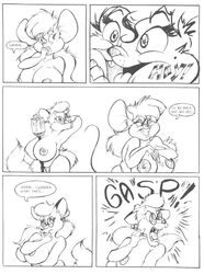 anthro between_breasts breasts canine comic female fox fur furry latna misty_the_mouse mouse object_between_breasts panties pencil_test rodent thong underwear