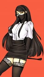clothing crossdressing danganronpa danganronpa_v3 dominant_male dominatrix elbow_gloves horse_whip korekiyo_shinguji long_hair_male looking_at_viewer pencil_skirt riding_crop shinguji_korekiyo stockings video_game_character visual_novel