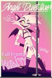 advertisement angel_dust_(hazbin_hotel) faggot hazbin_hotel male_only pink_background pole_dancer pole_dancing poster poster_(object) spider stripper stripper_pole tagme vivienne_medrano vivziepop wings