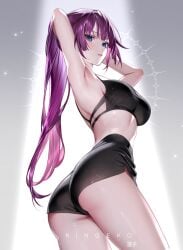 1girls ass ass_cheeks ass_cutout athletic_bikini athletic_body athletic_female belly belly_expansion black_bra black_shorts blue_eyes bra long_hair looking_at_viewer looking_back monogatari_(series) perfect_ass perfect_skin purple_hair ringeko_chan seducing seduction seductive seductive_body seductive_eyes seductive_gaze seductive_look seductive_pose senjougahara_hitagi sexually_suggestive shorts showing showing_armpits showing_ass showing_off skindentation suggestive suggestive_look suggestive_pose suggestive_posing thick_thighs thighs violet_hair wanting_sex