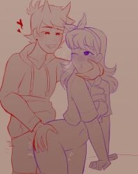 1boy1girl big_ass blush curvy eddsworld from_behind genderswap_(mtf) hand_on_butt hand_on_hip heart heart-shaped_pupils holding_face looking_at_another looking_at_partner male/female matilda_(eddsworld) matt_(eddsworld) one_eye_closed penetration questionable_anatomy rule_63 rule_63 smile smiling_at_partner straight straight tord tord_(eddsworld)