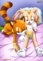 2girls anthro bbmbbf bed breasts cream_the_rabbit cub dildo dildo_in_pussy female female/female female_only gloves lagomorph marine_the_raccoon mobian_(species) mobius_unleashed nipples nude open_mouth palcomix pillow procyonid pussy pussy_juice rabbit raccoon sega sex_toy shoes small_breasts socks sonic_(series) sonic_the_hedgehog_(series) tongue vaginal_insertion young yuri