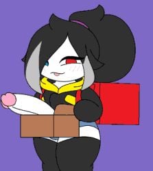 black_hair blue_eyes blushed_face femboy huge_cock male red_eyes ruxzinho