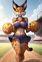 ai_assisted ai_generated anthro blue_eyes breasts cheerleader cheerleader_outfit cheerleader_uniform feline female full_body furry holdsteady large_breasts legs_up long_tail lynx miyu_lynx navel outdoors patreon patreon_username seductive sexy slim smile snout solo spotted_fur standing star_fox tagme teeth thick_thighs voluptuous yellow_fur