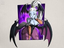 1girls 2019 animefreak93867 big_breasts blue_eyes blue_skin breasts cosplay darkstalkers dragon_ball dragon_ball_super female female_only head_wings large_breasts morrigan_aensland_(cosplay) traditional_media_(artwork) vados white_hair wings