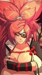 1boy 1girls animated areolae baiken big_breasts breasts busty cum cum_on_breasts exposed_breasts eye_patch female female_focus guilty_gear huge_breasts large_breasts long_hair male missing_eye paizuri paizuri_lead_by_female penis pink_hair ponytail qpafterhoursch sound sweat tagme trevobutevil video