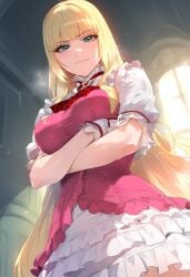 ai_generated axiah big_breasts blonde_hair blue_eyes breasts emilie_de_rochefort female looking_at_viewer posing slim_waist tekken tekken_8