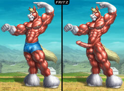 anthro balls big_balls braford equine farm flexing furry hooves horse male male_only muscles nude penis sheath shorts solo stallion