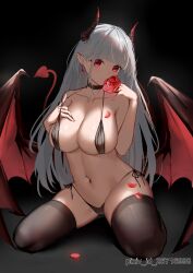 1girls 2d 2d_(artwork) 2d_artwork adult adult_female bare_arms bare_belly bare_chest bare_hands bare_hips bare_midriff bare_navel bare_shoulders bare_skin bare_thighs barely_visible_pussy belly belly_button bewitching_thighs big_breasts bikini bikini_bottom bikini_only bikini_top black_background black_bikini black_bikini_bottom black_bikini_top black_choker black_legwear black_micro_bikini black_stockings black_string_bikini black_swimsuit black_swimwear black_thigh_highs black_thighhighs blunt_bangs breasts busty busty_female busty_girl character_request child_bearing_hips choker cleavage collarbone copyright_request curvaceous curvaceous_body curvaceous_female curvaceous_figure curvaceous_hips curvaceous_thighs curvy curvy_body curvy_female curvy_figure curvy_hips curvy_thighs dark_background demon_girl demon_horn demon_horns demon_tail demon_wings digital digital_art digital_drawing digital_drawing_(artwork) digital_media digital_media_(artwork) ear_piercing earrings elbows exposed_arms exposed_belly exposed_chest exposed_hips exposed_midriff exposed_navel exposed_shoulders exposed_skin exposed_thighs female female_focus female_only fertile_hips fingernails fingers groin half_naked half_nude halterneck hand_on_breast hand_on_chest hand_on_own_breast hand_on_own_chest head_tilt high_resolution highres horn horns hourglass_figure huge_boobs huge_breasts inguinal_crease inguinal_ligament knees large_boobs large_breasts lean_figure legs_apart legs_folded legs_spread legwear linea_alba long_hair looking_at_viewer micro_bikini midriff naked naked_female naked_woman narrow_waist navel nude nude_female nudity partially_exposed_vulva partially_visible_vulva pierced_ear pink-eyed_female pink_eyes pixiv_id_26716998 plump_breasts red_horn red_horns red_tail red_wings rose rose_(flower) rose_petals seiza semi_nude shiny_breasts shiny_hair shiny_legs shiny_skin shiny_thighs shoulders side-tie_bikini simple_background sitting sitting_on_floor sitting_on_ground sitting_on_knees skindentation slender_body slender_waist slim_waist solo spread_legs spreading_legs spreading_thighs stockings stomach string_bikini swimsuit swimwear tail thick_thighs thigh_highs thighhighs thighs thong_bikini tilted_head very_long_hair very_long_hair_female white-haired_female white_background white_eyebrows white_hair wide_hips wings