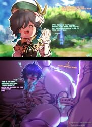 2boys anal anal_sex barbatos_(genshin_impact) bed bedroom beret blue_hair braid cape coffeenexxa cum cum_in_ass cum_inside cumming femboy gay gay_sex genshin_impact hat huge_cock instant_loss instant_loss_2koma lifted_shirt male_on_femboy nexxa pantyhose penis_bulge ripped_pantyhose shirt tattoo two_tone_hair venti_(genshin_impact) wine wine_bottle