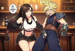 ai_generated bar_(place) breakup cloud_strife deserved final_fantasy final_fantasy_vii grin groin_attack groin_punch incoming_punch pain punch punching punching_balls tifa_lockhart