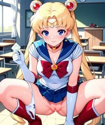 1girls accessories accessory ai ai_generated anime bishoujo_senshi_sailor_moon blonde_female blonde_hair blonde_hair_female blue_skirt classroom condom condom_wrapper exposed_pussy exposed_vagina female female_focus holding_condom juicy_pussy legs legs_apart legs_open legs_spread long_hair looking_at_viewer panties panties_around_leg panties_around_one_leg pussy pussy_juice pussy_juice_drip sailor_collar sailor_moon sailor_senshi_uniform sailor_uniform school school_girl school_uniform schoolgirl schoolgirl_uniform seductive seductive_eyes seductive_look seductive_smile skirt squat squatting squatting_female squatting_position stable_diffusion usagi_tsukino vagina vaginal_fluids vaginal_juices wet_panties wet_pussy white_panties