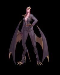 cleavage demon_girl female female_only lagon_(artist) muscular muscular_female no_bra no_shirt pant_suit red_eyes suit wings