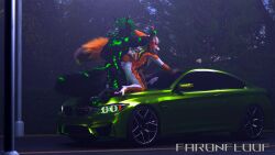 3d_(artwork) 4k absurd_res anal anal_sex anthro blender_cycles bodily_fluids car cum digital_media_(artwork) doggy_style duo faronfloof faronfloof_(character) from_behind_position genital_fluids grabbing_from_behind hi_res hoodbrailen_(character) male male/male muscular penetration rexouium sex vehicle vrchat vrchat_model watermark