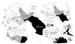1boy 1boy1girl 1girls blush blush_lines breast_grab breast_milking breasts breasts_out cookie_run cookie_run_kingdom female femshadow_milk_cookie groping_breasts lactation male pure_vanilla_cookie shadow_milf_cookie shadow_milk_cookie shadow_milk_cookie_(disguise) straight straight? sweat sweatdrop sweating
