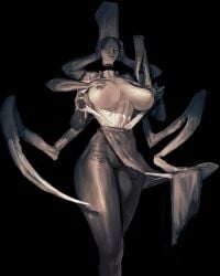 abs breasts chainsaw_man covered_navel detachable_head dullahan falling_devil_(chainsaw_man) female female_only lagon_(artist) multi_arm multi_limb muscular muscular_female pantyhose topless yellow_eyes