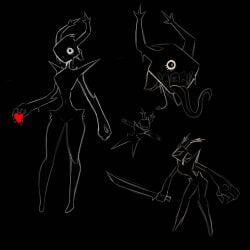 antlers deer_girl deltarune deltarune_chapter_3 eldritch_being galaxiedraws monochrome monster_girl the_knight_(deltarune) the_roaring_knight thin_waist undertale_(series)