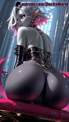 1girls 2025 ai_generated artist_name ass briar_(league_of_legends) earrings electroworld female from_behind glowing_eyes hi_res high_quality high_resolution highres jewelry league_of_legends looking_at_viewer looking_back night patreon patreon_username pointy_ears riot_games smile solo stable_diffusion watermark