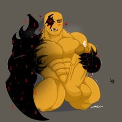 1boy artist_name balls bara blush_lines cum_drip fat_cock forsaken_(roblox) gay hearts_around_head john_doe_(forsaken) john_doe_(roblox) lustfulsai masturbation muscular nude penis precum roblox roblox_game robloxian tagme veiny_penis