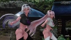 2girls 3d abs animated athletic athletic_female belly_button big_breasts breasts busty dancing female huge_breasts large_breasts megurine_luka mmd multiple_girls pink_hair tagme thong underboob video vocaloid yowane_haku