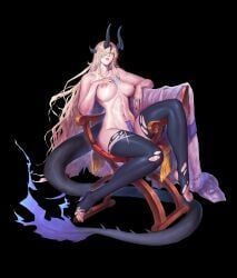 arknights eblana_(arknights) female female horns lagon_(artist) maebari pantyhose tail torn_pantyhose