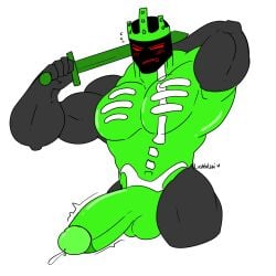 1boy 1x1x1x1 1x1x1x1_(forsaken) artist_name balls bara blush_lines cumshot erect_penis erection forsaken_(roblox) gay lustfulsai muscular muscular_arms muscular_male penis precum roblox roblox_game robloxian tagme