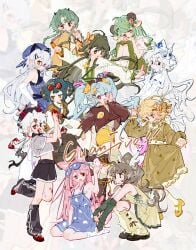 absurdres animal blonde_hair demon detached feline food-themed frills guanfive highres non-web_source pleated polka ribbon skirt sleeveless twin very