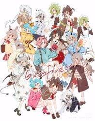 absurdres animal canine collar collared dark demon feline food fruit guanfive heart highres holding hood low maid non-web_source one pleated sailor sample_watermark school shoulder strawberry twin very watermark