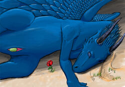 blue blue_eyes dragon egg egg_laying exile_anarkie female feral horns outside photoshop rose safira scalie solo wings