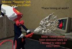 ! 3d 3d_model animal_genitalia computer cum cum_tribute cumming dialogue ejaculation english_text excessive_cum garry's_mod helluva_boss holding_penis huge_ass huge_cock looking_pleasured male male_focus masturbation millie_(helluva_boss) mostly_clothed moxxie_(helluva_boss) orgasm orgasm_face penis red_body tagme talking_to_partner video_call watching_porn