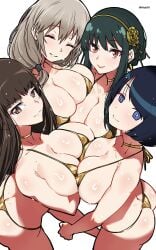 4girls aiuti alternate_version_available ass ass_cleavage big_breasts bikini bikini_bottom bikini_top black_hair blue_eyes blush bottomwear breast_focus breast_to_breast breasts brown_eyes brown_hair butt_crack cleavage closed_eyes ear_piercing earrings female female_only flower flower_in_hair girls_und_panzer golden_bikini golden_week gundam gundam_gquuuuuux hair hair_ornament huge_breasts long_hair looking_at_viewer mature mature_female mature_woman milf mother multiple_girls nishizumi_shiho red_eyes shiiko_sugai short_hair smile spy_x_family sweat sweatdrop swimwear topwear uzaki-chan_wa_asobitai! uzaki_tsuki white_background white_hair yor_briar
