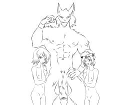 1boy 1girls aki_shizuha balls bara canine feline furry jackal jackalman male minoriko_aki muscles touhou
