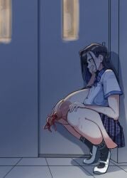 2d 2d_(artwork) big_breasts big_nipples carrot_caramel_batake covering_mouth dark drawing hiding insectophilia insects insects nipple_penetration partially_clothed school school_uniform schoolgirl skirt sweating tagme worm_infestation worms