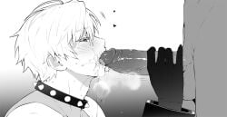 13_thirteen 1boy 2boys bara bara_tiddies bara_tits barazoku big_pecs big_penis bitch_bara black_and_white blowjob blush choker compass_(game) gay hearts_around_head hekigo huge_cock kissing_penis licking licking_penis male male/male monochrome muscular muscular_male musk pecs pectorals penis_on_face red_eyes saliva sketch spit sucking_penis sucking_tip sweat white_hair white_skin yaoi